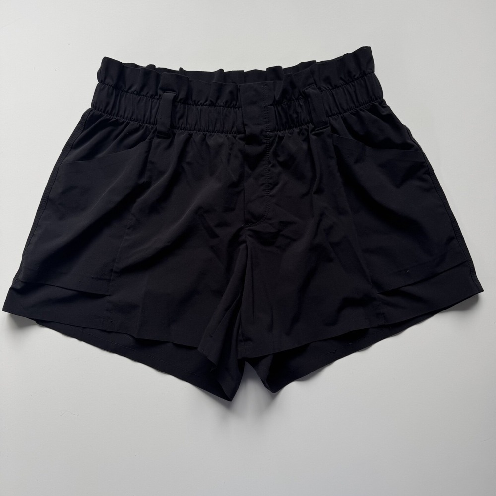 ATHLETA Skyline 4" Short Womens 2 Black Paperbag Stretch Elastic Waist *No Belt